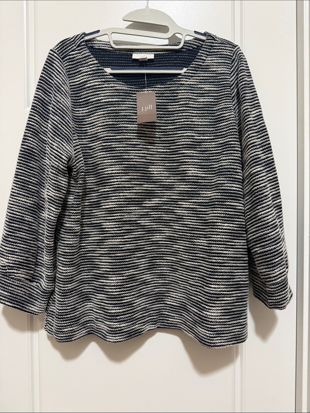 J. Jill Navy & White Striped Crewneck Sweatshirt